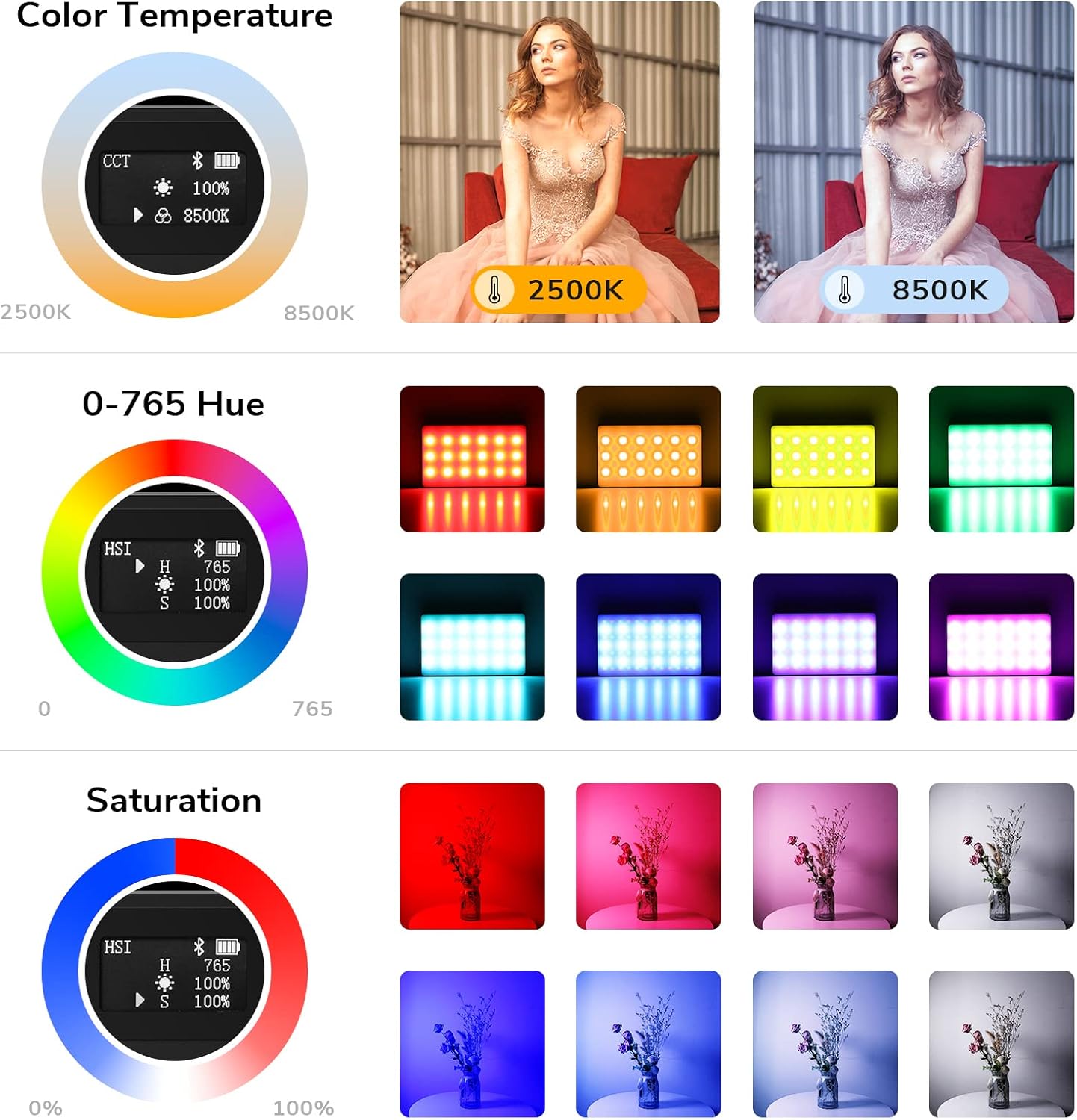 Video Light,Built-in 3000mAh Rechargeable Battery